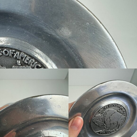 2 Vtg Pewter Pewtarex Indian Head Penny Buffalo Nickel Collectible Plates 5.75in - Picture 7 of 12